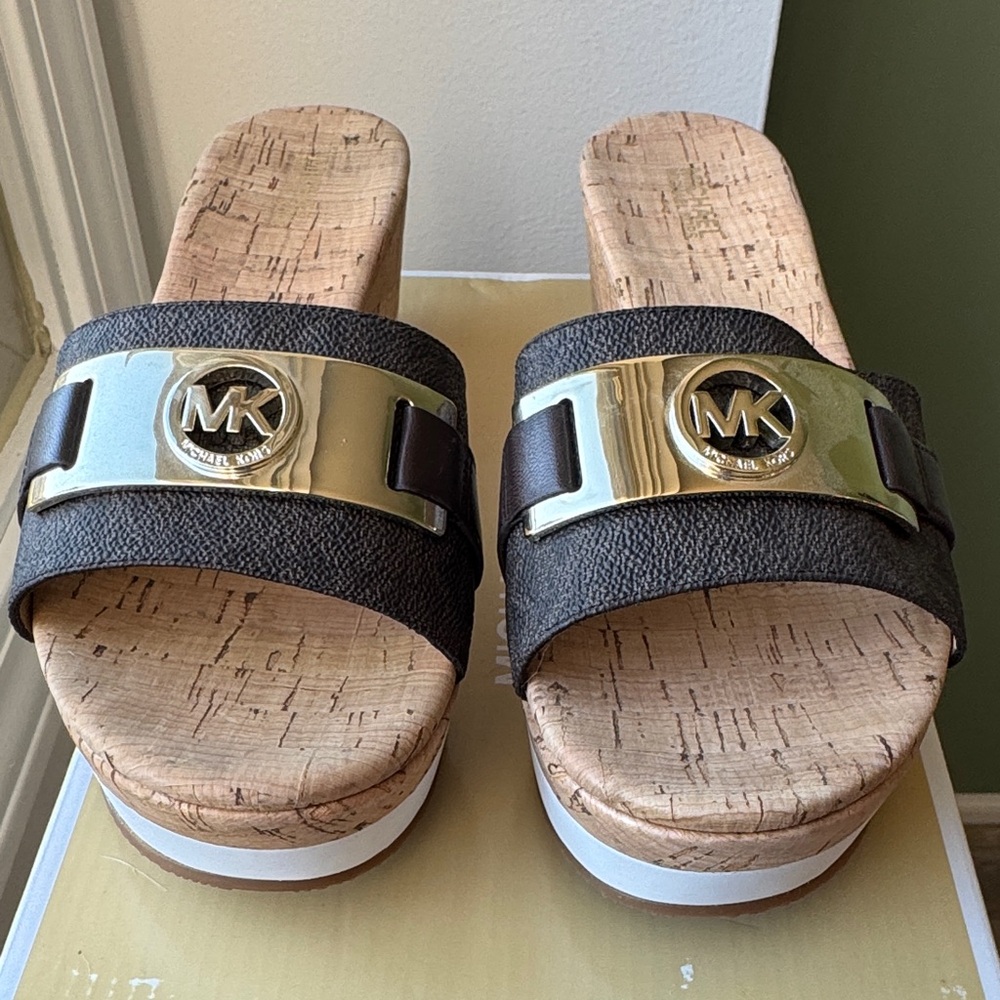 Michael Kors Black and Gold Slide Sandals
